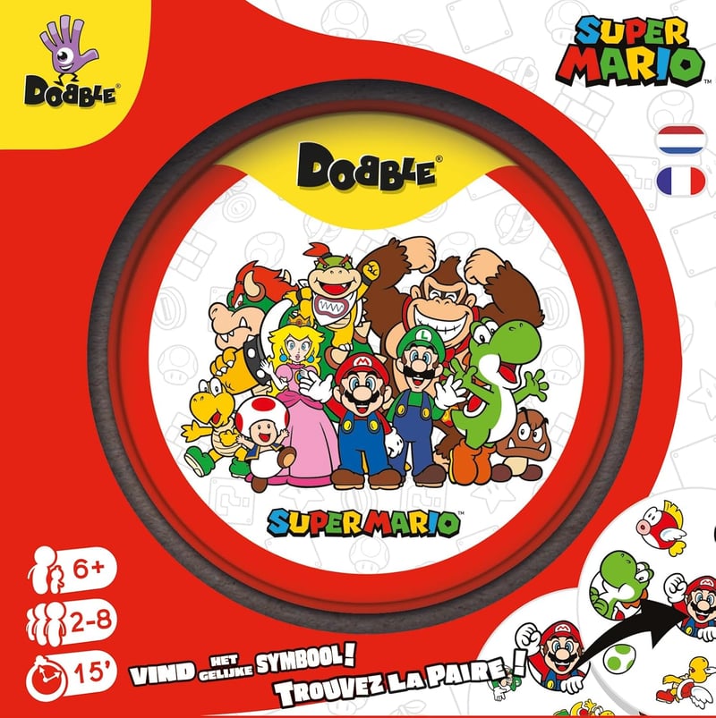 Asmodee Dobble: Super Mario - Gyors megfigyelési kártyajáték 2-8 játékos részére - Családi társasjáték 6 éves kortól - 15 perces játékidő