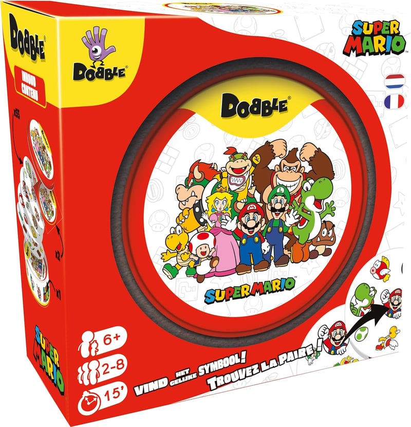 Asmodee Dobble: Super Mario - Gyors megfigyelési kártyajáték 2-8 játékos részére - Családi társasjáték 6 éves kortól - 15 perces játékidő