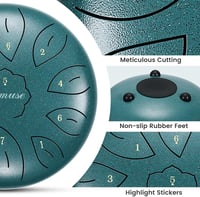 Asmuse Tongue Drum 10" - 11 Hangú C-Dúr Acél Handpan Dob Meditációhoz, Jógához - Pávatollkék Színben, Utazótáskával 4