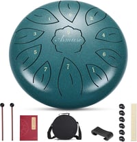 Asmuse Tongue Drum 10" - 11 Hangú C-Dúr Acél Handpan Dob Meditációhoz, Jógához - Pávatollkék Színben, Utazótáskával 1
