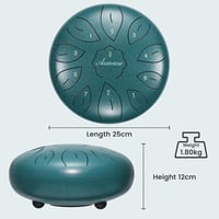 Asmuse Tongue Drum 10" - 11 Hangú C-Dúr Acél Handpan Dob Meditációhoz, Jógához - Pávatollkék Színben, Utazótáskával 6