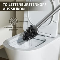 Perie de WC din silicon ASOBEAGE, argintiu - Cap flexibil, mâner lung, montare pe perete, cu suport cu uscare rapidă, pentru curățarea băii 2