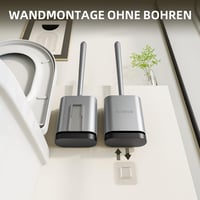 Perie de WC din silicon ASOBEAGE, argintiu - Cap flexibil, mâner lung, montare pe perete, cu suport cu uscare rapidă, pentru curățarea băii 4