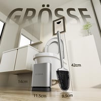 Perie de WC din silicon ASOBEAGE, argintiu - Cap flexibil, mâner lung, montare pe perete, cu suport cu uscare rapidă, pentru curățarea băii 6
