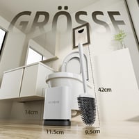 ASOBEAGE szilikon WC kefe hajlékony fejjel, hosszú nyéllel, falra szerelhető tartóval fehér 6