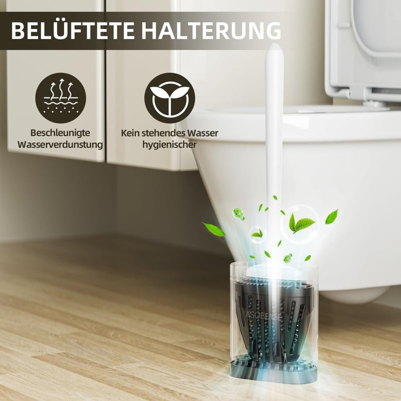 ASOBEAGE szilikon WC kefe hajlékony fejjel, hosszú nyéllel, falra szerelhető tartóval fehér