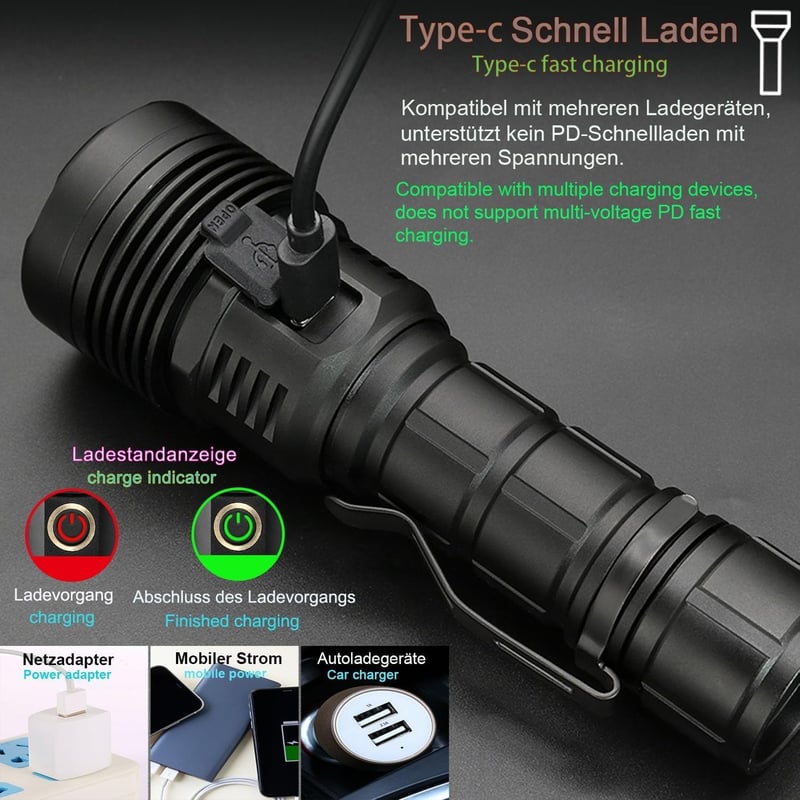 ASORT 30000 Lumen LED Zseblámpa Vízálló Töltővel Camping Túrázáshoz