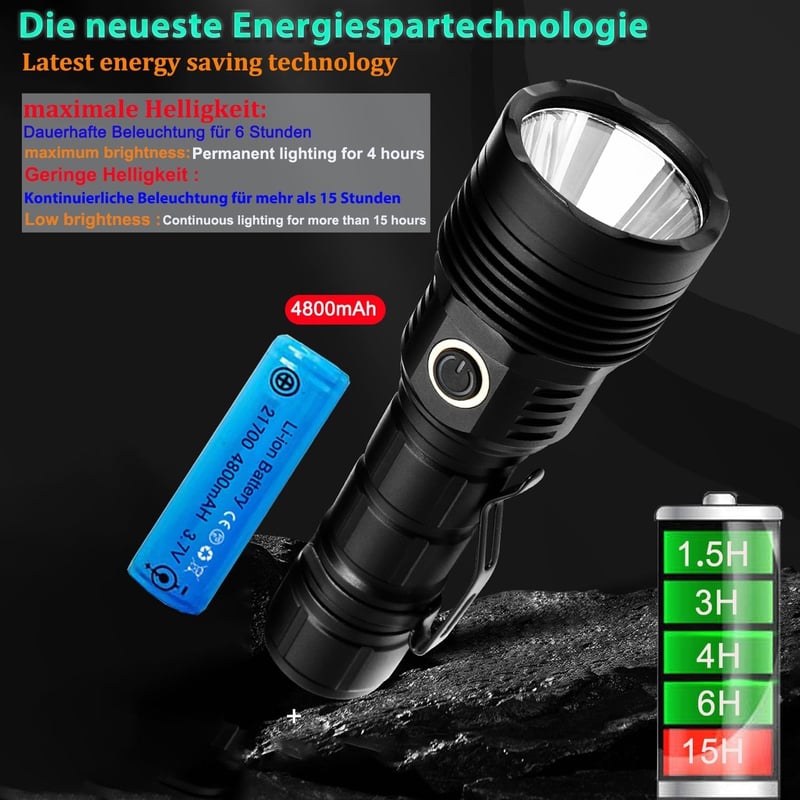 ASORT 30000 Lumen LED Zseblámpa Vízálló Töltővel Camping Túrázáshoz