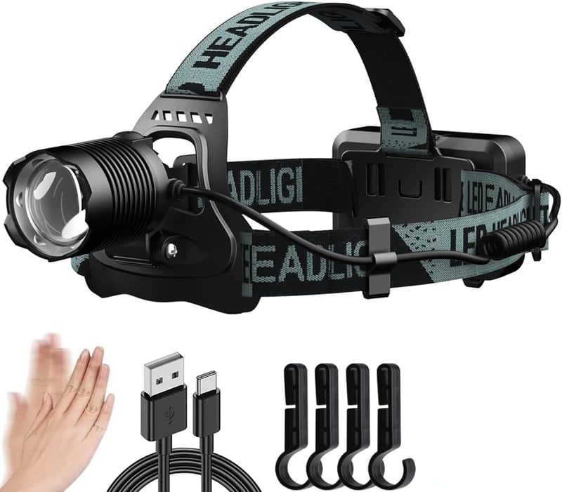 ASORT LED Fejlámpa 20000 Lumen Zoomható Fényszóró Vízálló Camping Halászat