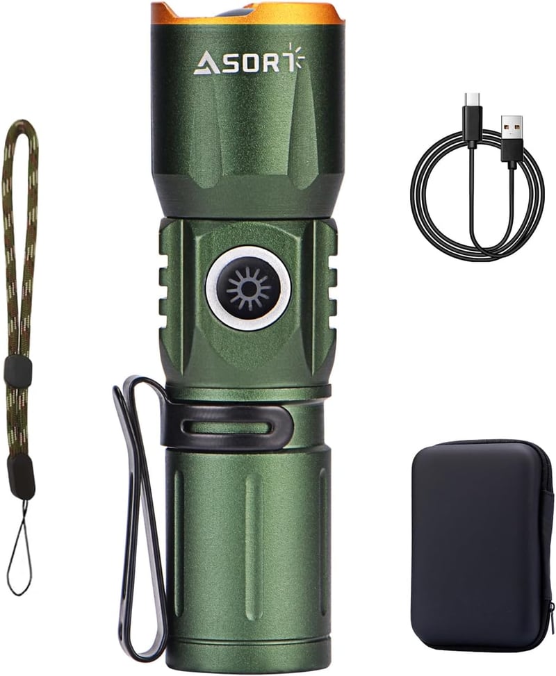ASORT Mini LED Taktikai Zseblámpa 2000 Lumen IP67 Vízálló Zoomható Zöld - Green, Aluminum, Modern