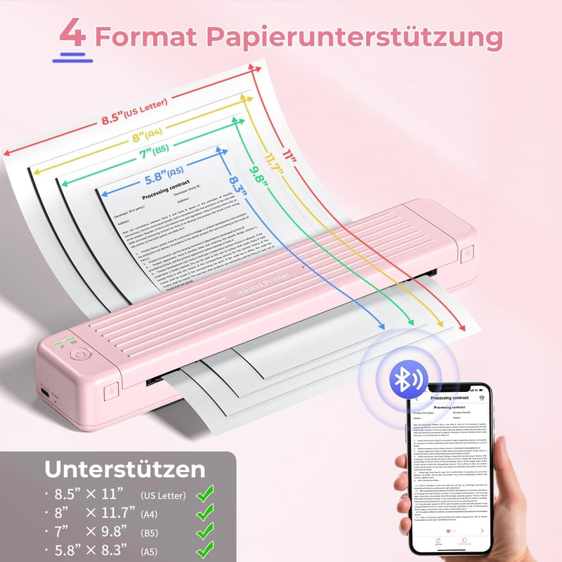 ASprink P831 hordozható A4 termál nyomtató - kompakt, rózsaszín
