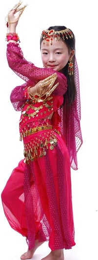 Astage lányok hosszú ujjú hastánc jelmez kiegészítőkkel - pink - S (100-115 cm) 5