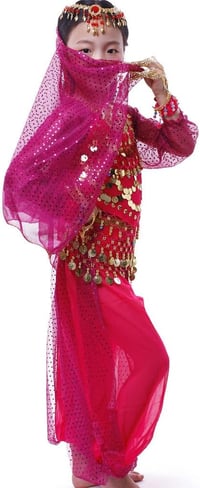 Astage lányok hosszú ujjú hastánc jelmez kiegészítőkkel - pink - S (100-115 cm) 4