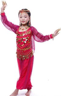 Astage lányok hosszú ujjú hastánc jelmez kiegészítőkkel - pink - S (100-115 cm) 3