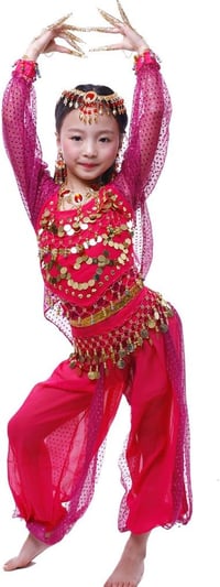 Astage lányok hosszú ujjú hastánc jelmez kiegészítőkkel - pink - S (100-115 cm) 1
