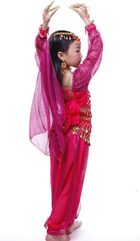 Astage lányok hosszú ujjú hastánc jelmez kiegészítőkkel - pink - S (100-115 cm) 2