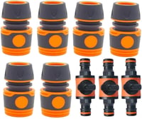 AstarFavor Kerti Tömlő Csatlakozó Szett 9 Darabos, 1/2 Hüvelykes Gyorscsatlakozó Szabályozó Szeleppel, Narancssárga Műanyag Locsoló Tömlő Ös 1