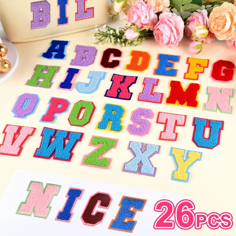 ASTARON 26 darabos öntapadós betű patch szett, hímzett ABC felvarró készlet vegyes színekben
