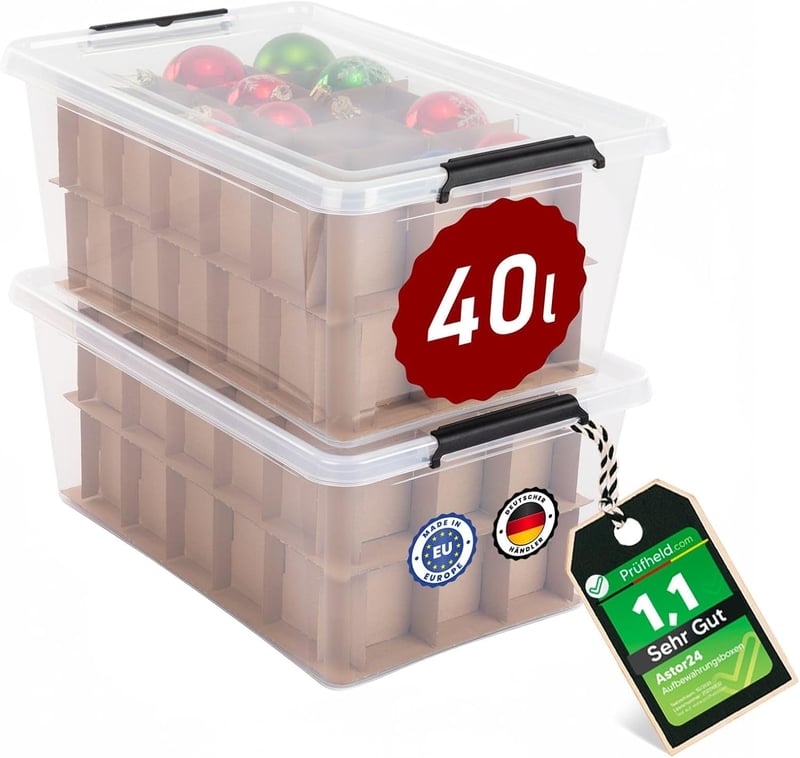astor24 2x40L Karácsonyi Gömb Tároló Doboz Stackable Baubles Tárolás