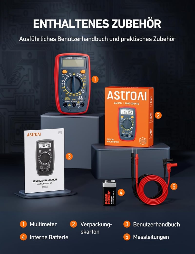 AstroAI Digitális Multiméter AC/DC Feszültség Árammérő Ellenállás Teszter Háttérvilágítással
