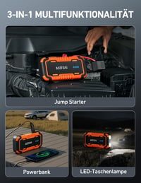 AstroAI P10 Jump Starter portabil 12V pentru mașină și motocicletă, pentru motoare pe benzină de 10,0 L și diesel de 8,0 L, cu iluminare LED 5
