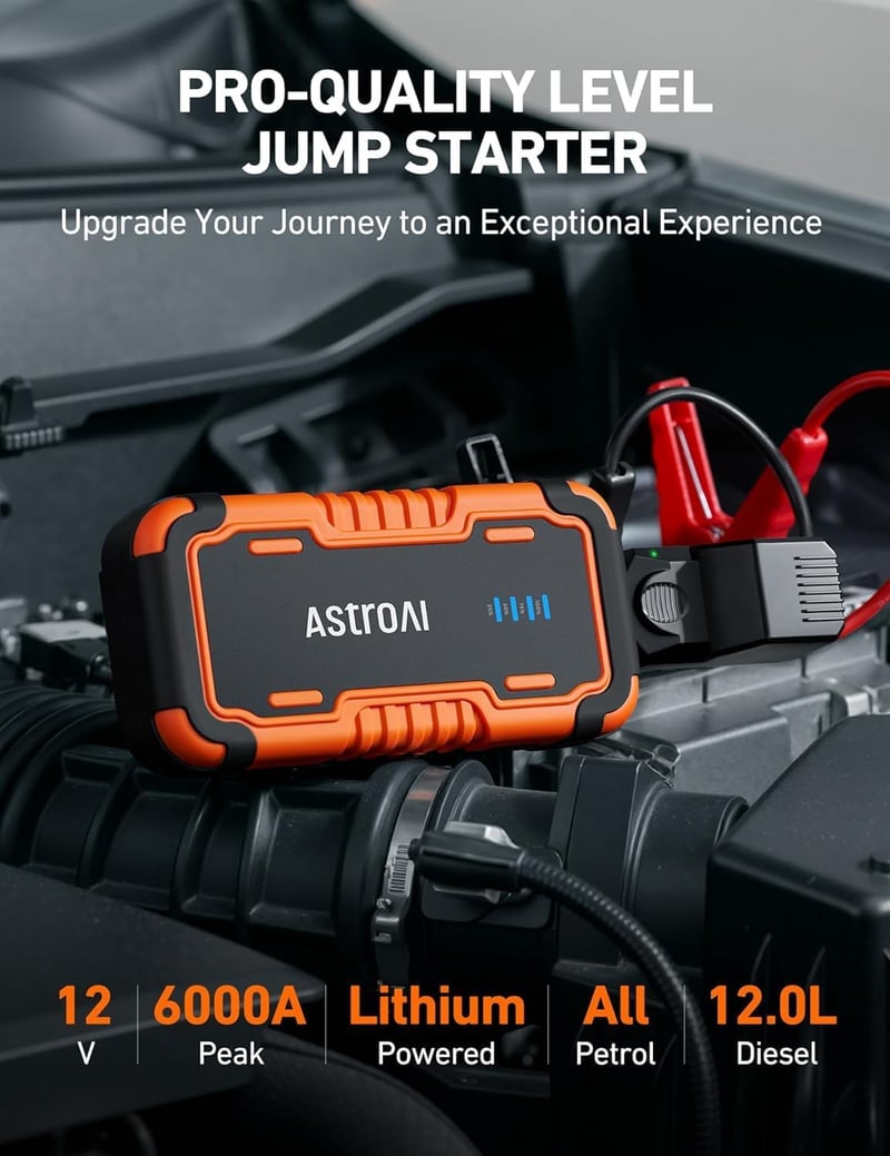 AstroAI P12 6000A autó indítóakkumulátor 12V benzin dízel motorkerékpár LED