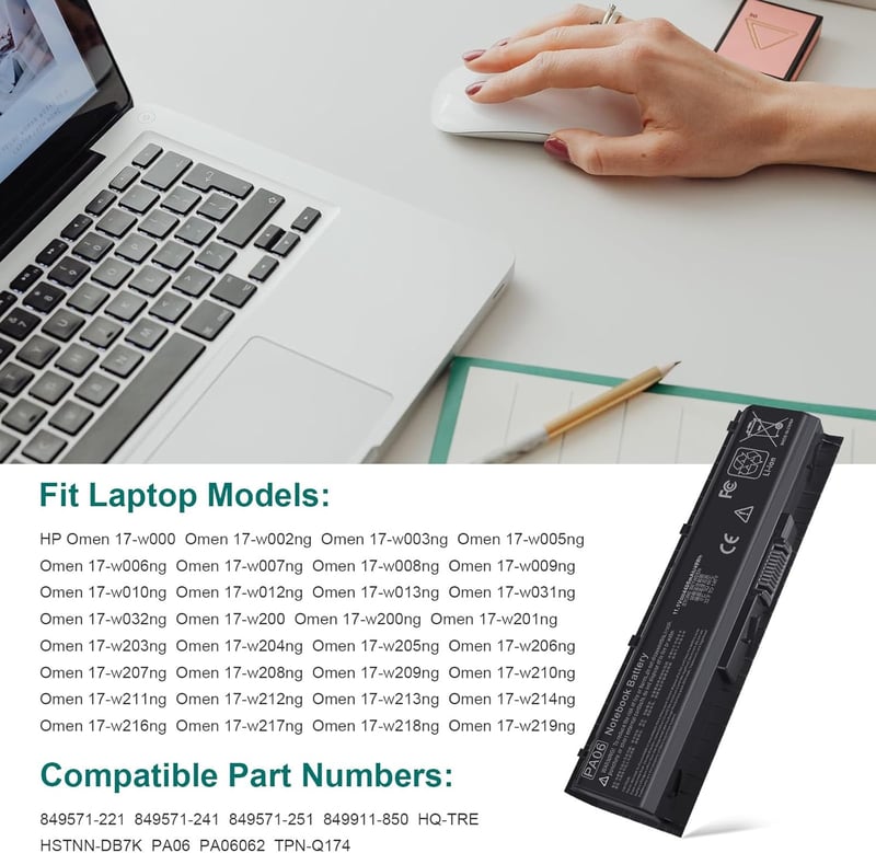 ASUNCELL 11.1V 4400mAh PA06 Laptop Akkumulátor HP Omen 17-w000 HP Pavilion 17-ab000 17-ab200 17-ab300 17-ab400 Sorozathoz