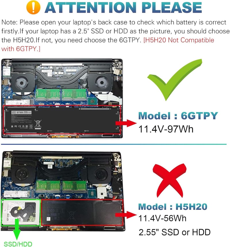 ASUNCELL 11.4V/97Wh Laptop Akkumulátor Dell XPS 15 9550 9560 9570 és Precision 5510 5520 5530 Modellekhez - 6GTPY Kompatibilis Csereakku