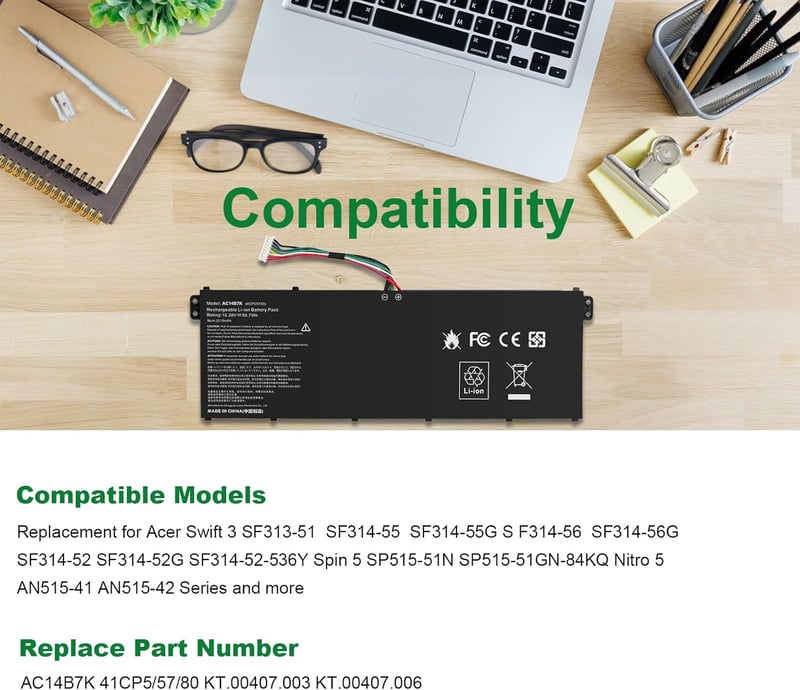 ASUNCELL 15.28V 50.7Wh AC14B7K Acer Swift Spin Nitro laptop akkumulátor