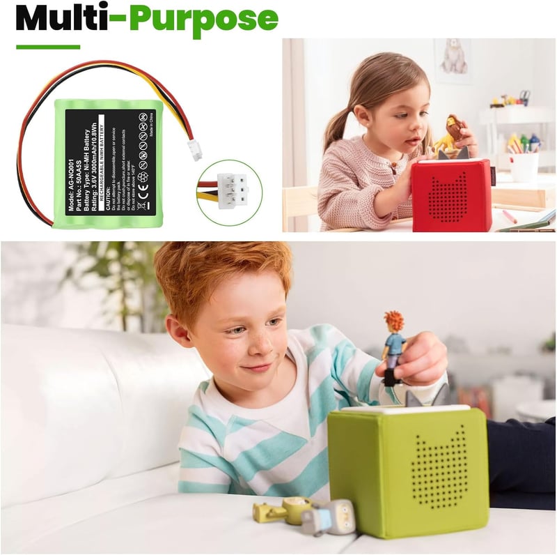 ASUNCELL 2 darabos 3000 mAh akkumulátor csomag Toniebox hangszóróhoz, 3.6V NiMH újratölthető elem Tonies zenedobozhoz
