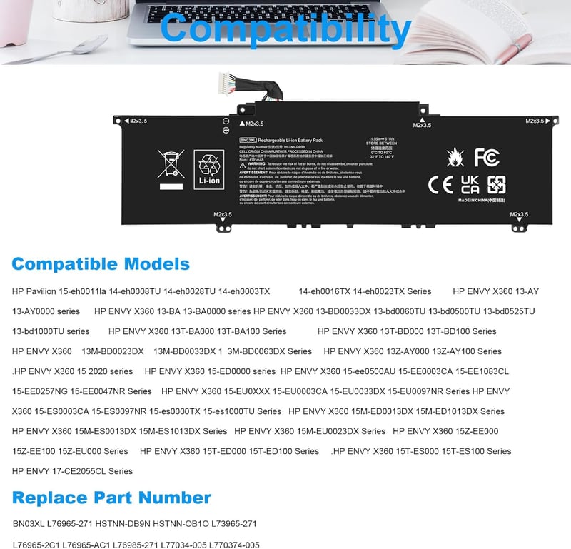 ASUNCELL 51Wh 11.55V BN03XL HP Envy X360 13-AY 15 Pavilion 14-eh Laptop Akkumulátor