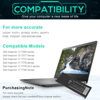 ASUNCELL 56WH 15.2V Laptop Akkumulátor Dell Inspiron 17 7000 15 7577 Sorozathoz 3