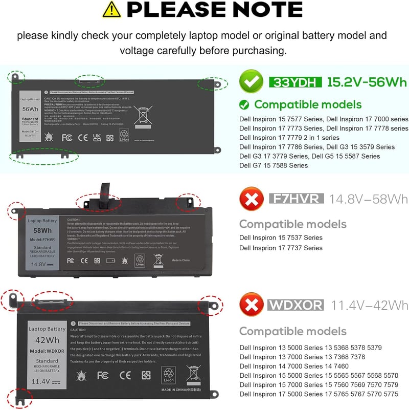 ASUNCELL 56WH 15.2V Laptop Akkumulátor Dell Inspiron 17 7000 15 7577 Sorozathoz