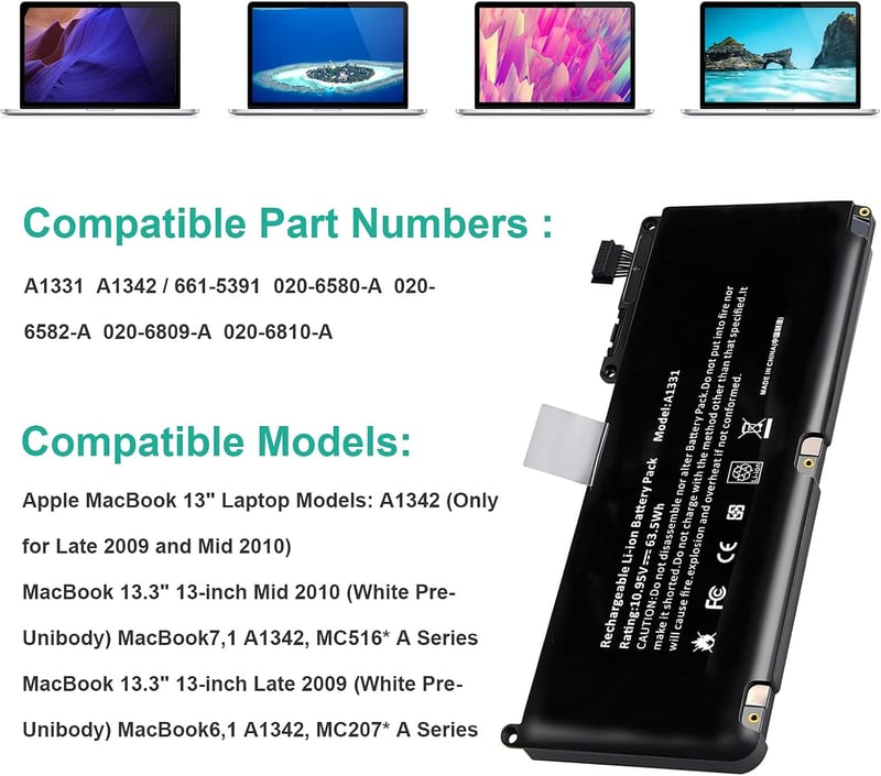 ASUNCELL 63.5Wh MacBook 13.3" A1331 A1342 Laptop Akkumulátor 5800mAh