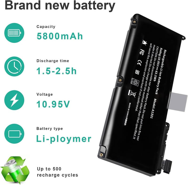 ASUNCELL 63.5Wh MacBook 13.3" A1331 A1342 Laptop Akkumulátor 5800mAh