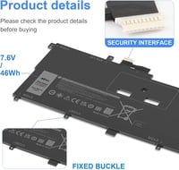 ASUNCELL 7.6V 46WH Laptop Akkumulátor Dell XPS 13 9365 2-in-1 2017 Noteszgéphez NNF1C 0NNF1C HMPFH Kompatibilis Csere Akku 5