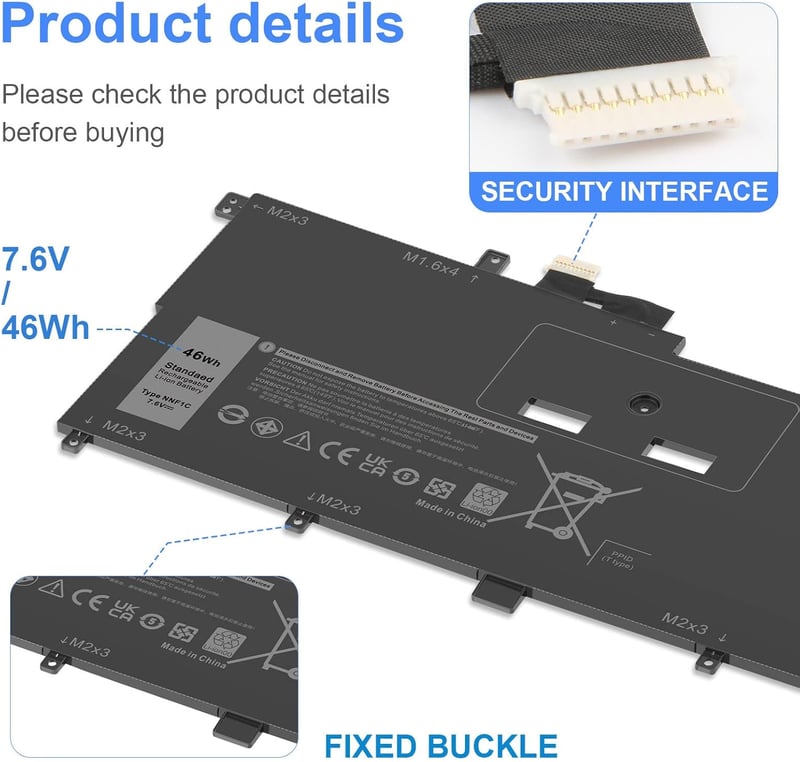 ASUNCELL 7.6V 46WH Laptop Akkumulátor Dell XPS 13 9365 2-in-1 2017 Noteszgéphez NNF1C 0NNF1C HMPFH Kompatibilis Csere Akku