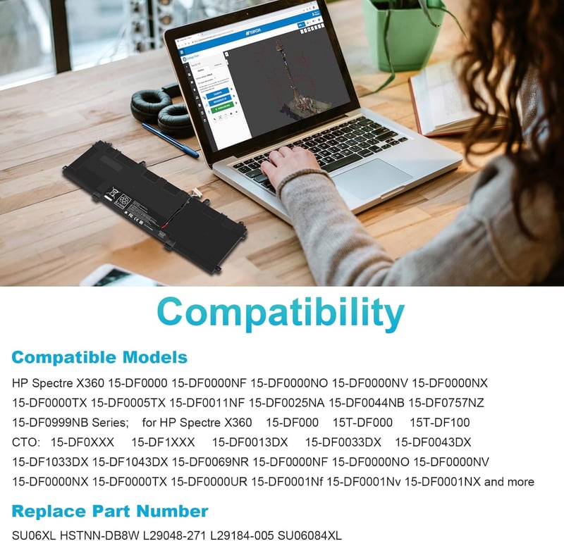 ASUNCELL SU06XL Laptop Akkumulátor 11.55V/84.08Wh HP Spectre X360 15-DF Sorozathoz - Kompatibilis HSTNN-DB8W L29048-271 Modellekkel