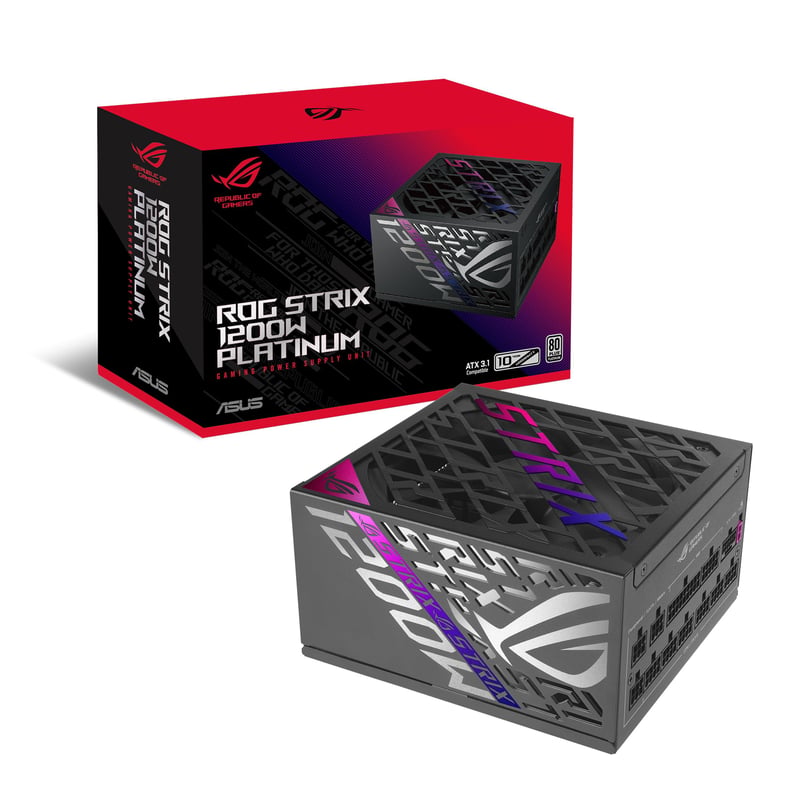 Napájací zdroj ASUS ROG Strix 1200W Platinum – 80 Plus Platinum, ATX 3.1, GaN MOSFET, plne modulárny, inteligentný stabilizátor napätia GPU-First