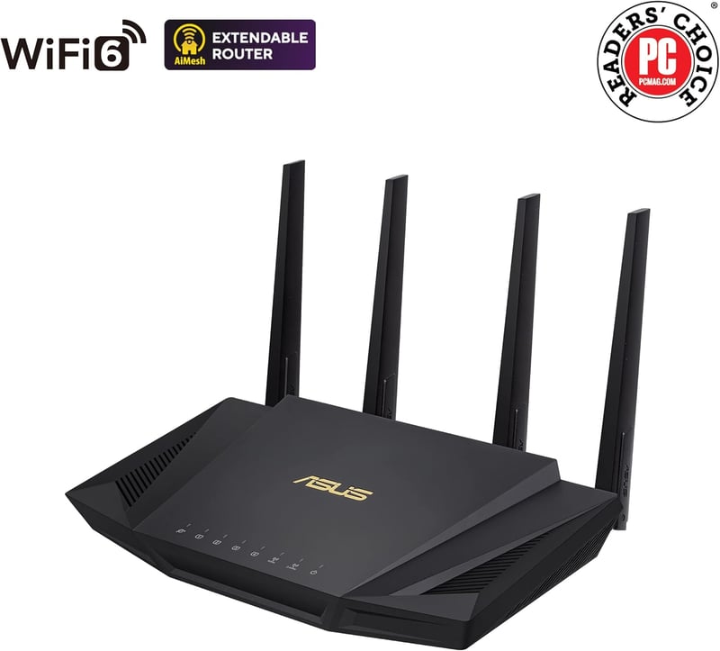 ASUS RT-AX58U Fekete Gaming Router WiFi 6 802.11ax Technológiával, Nagy Teljesítményű Vezeték Nélküli Internet Otthoni Hálózathoz