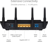 ASUS RT-AX58U Fekete Gaming Router WiFi 6 802.11ax Technológiával, Nagy Teljesítményű Vezeték Nélküli Internet Otthoni Hálózathoz 7
