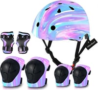 Set cască de protecție pentru copii cu protecții pentru genunchi, coate și încheieturi, reglabil, pentru vârste între 3, 5, 8 și 14 ani, pentru bicicletă, skateboard, role, băieți și fete 1
