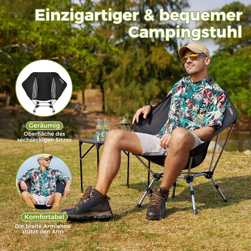 ATEPA 2 db összecsukható ultrakönnyű camping szék, magasságállítható, 150 kg, hordtáskával