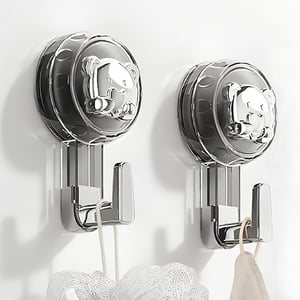 ATEWEITA Cuier pentru prosop cu ventuză extra puternică, fără găurire, argintiu și gri semitransparent, 62 mm, 11,2 x 6,2 x 4,3 cm, 2 bucăți, pentru baie