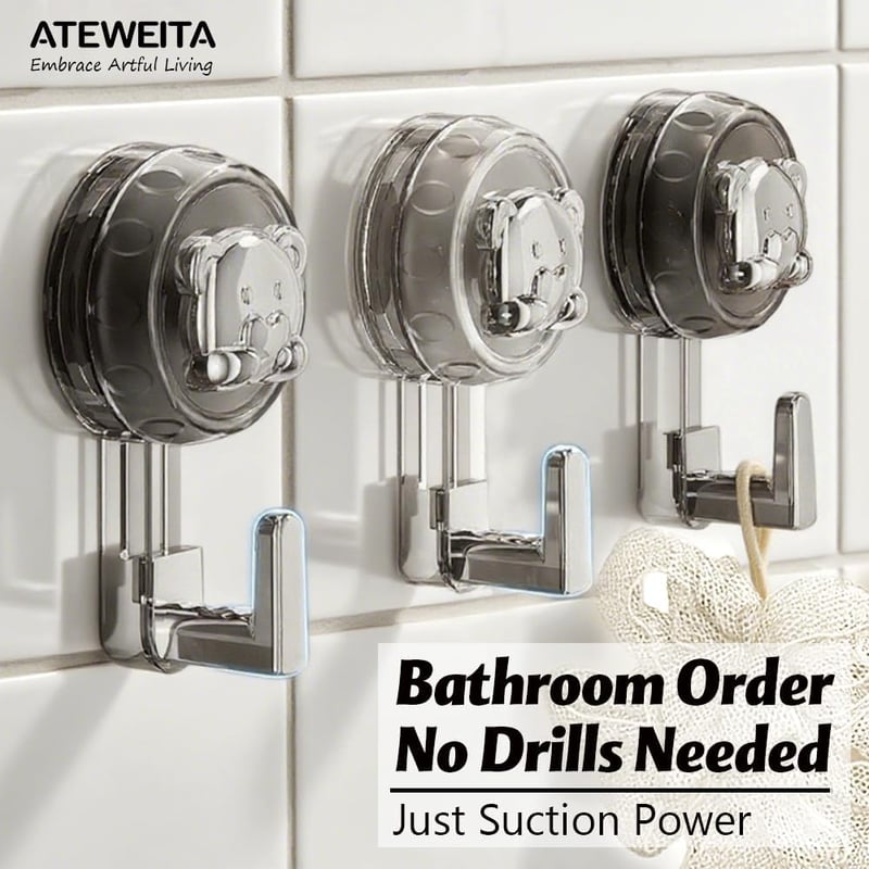 ATEWEITA Extra erős tapadókorongos törölközőakasztó fúrás nélkül, Ezüst és áttetsző szürke, 62 mm, 11,2 x 6,2 x 4,3 cm, 2 db, fürdőszoba kon