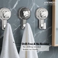 ATEWEITA Extra erős tapadókorongos törölközőakasztó fúrás nélkül, Ezüst és áttetsző szürke, 62 mm, 11,2 x 6,2 x 4,3 cm, 2 db, fürdőszoba kon 3