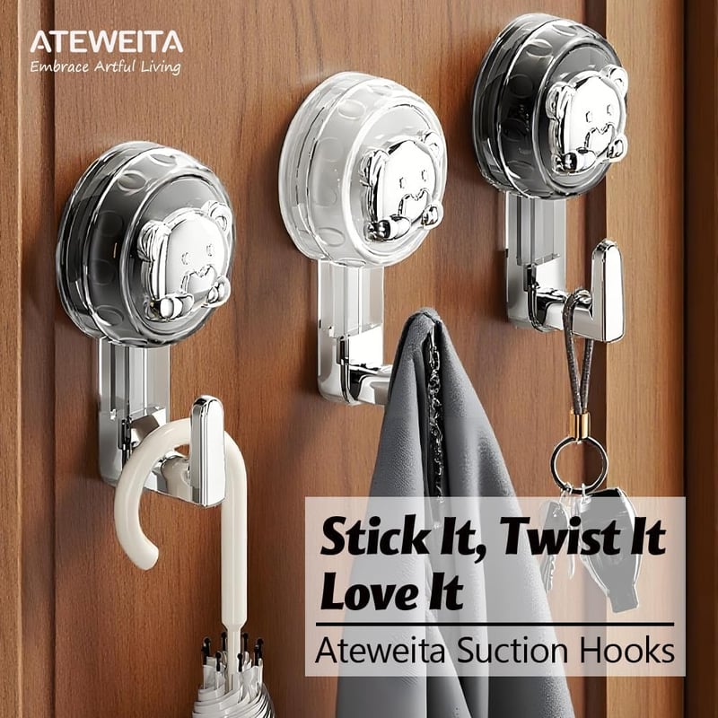 ATEWEITA Extra erős tapadókorongos törölközőakasztó fúrás nélkül, Ezüst és áttetsző szürke, 62 mm, 11,2 x 6,2 x 4,3 cm, 2 db, fürdőszoba kon