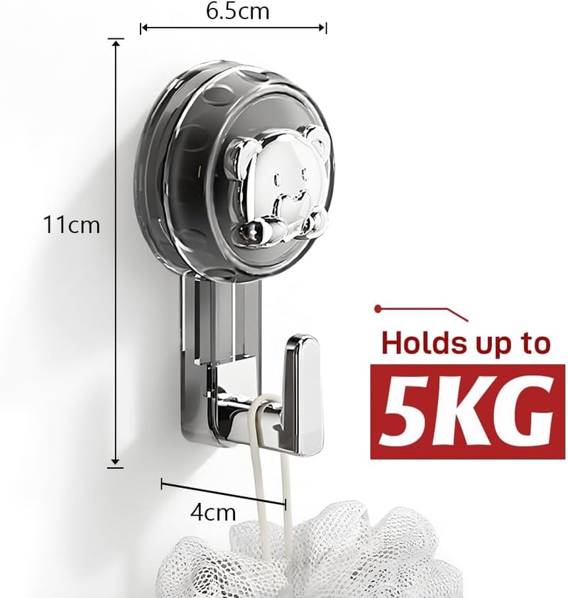 ATEWEITA Extra erős tapadókorongos törölközőakasztó fúrás nélkül, Ezüst és áttetsző szürke, 62 mm, 11,2 x 6,2 x 4,3 cm, 2 db, fürdőszoba kon