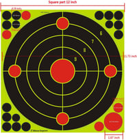 ATFLBOX 12" Fluoreszkáló Sárga Lőlap Csomag - 25 db Öntapadós Céltábla Matrica Pisztolyhoz, Légpuskához, BB és Airsoft Fegyverekhez - 21 Jav 2