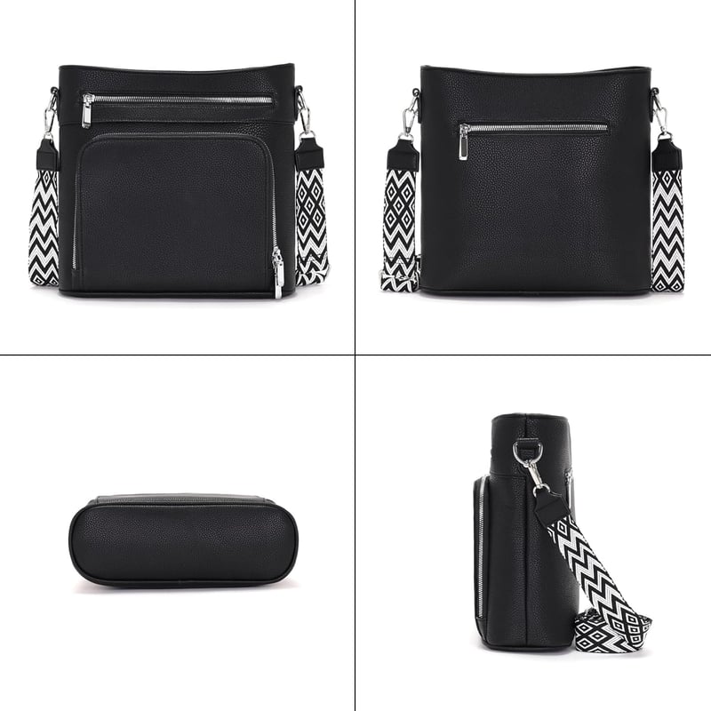 Atgbiem női válltáska vegan bőr crossbody táska fekete pénztárcafunkcióval
